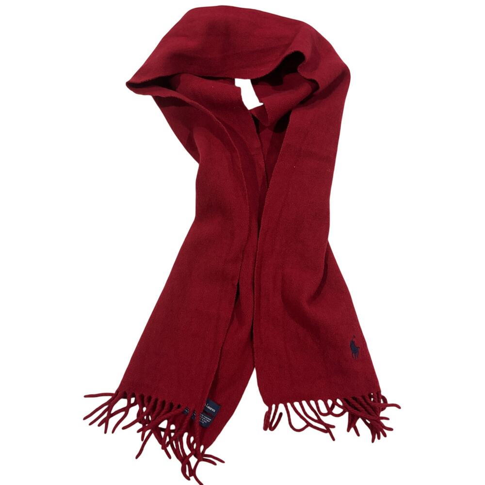 15-98(4) POLO RALPH LAUREN 100% Wool Fringe Scarf Red 32"Lx12"W